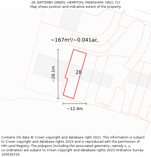 28, BATTERBY GREEN, HEMPTON, FAKENHAM, NR21 7LY: Plot and title map