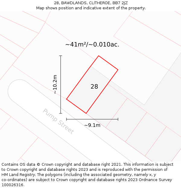 28, BAWDLANDS, CLITHEROE, BB7 2JZ: Plot and title map