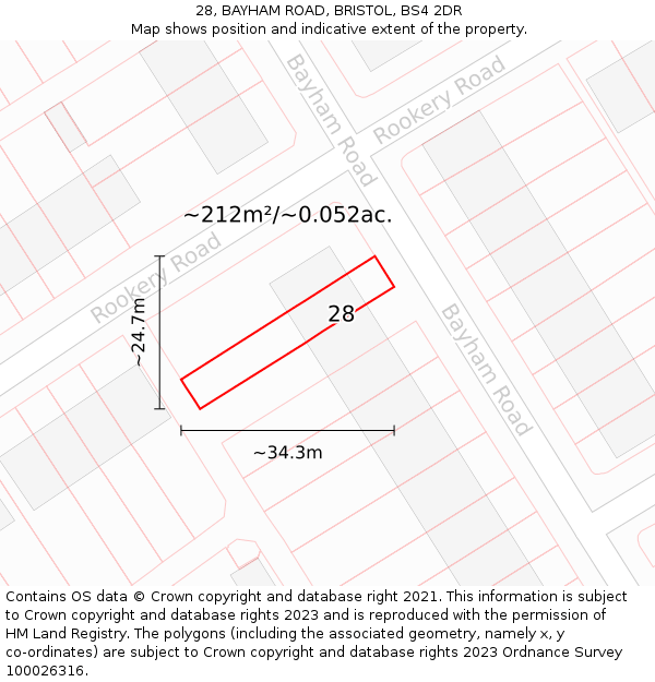 28, BAYHAM ROAD, BRISTOL, BS4 2DR: Plot and title map