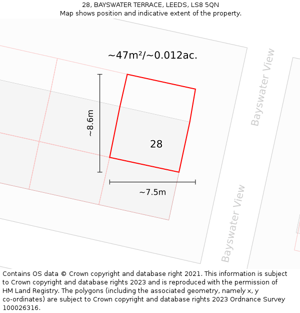 28, BAYSWATER TERRACE, LEEDS, LS8 5QN: Plot and title map