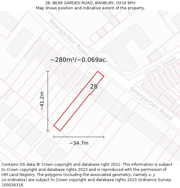 28, BEAR GARDEN ROAD, BANBURY, OX16 9PH: Plot and title map