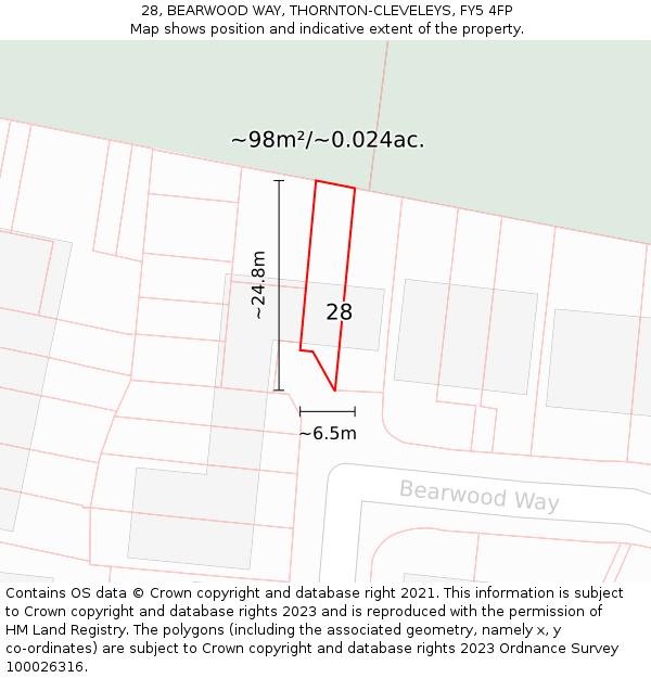 28, BEARWOOD WAY, THORNTON-CLEVELEYS, FY5 4FP: Plot and title map