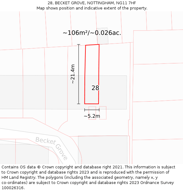28, BECKET GROVE, NOTTINGHAM, NG11 7HF: Plot and title map
