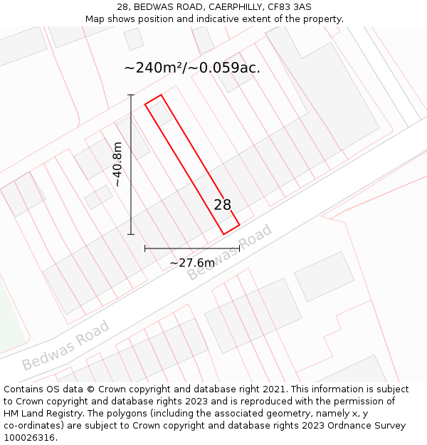 28, BEDWAS ROAD, CAERPHILLY, CF83 3AS: Plot and title map