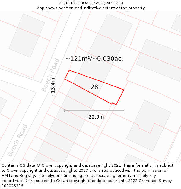 28, BEECH ROAD, SALE, M33 2FB: Plot and title map