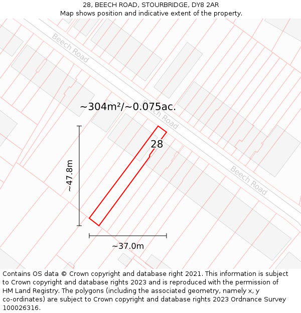 28, BEECH ROAD, STOURBRIDGE, DY8 2AR: Plot and title map