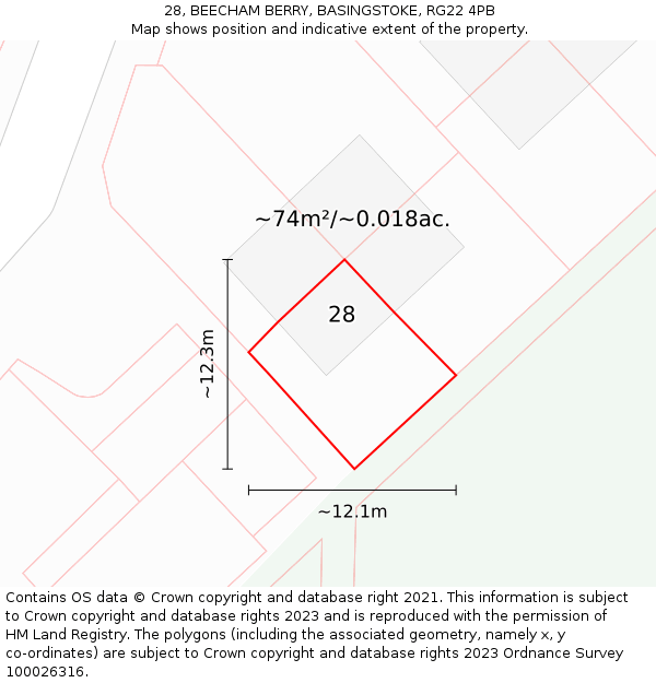 28, BEECHAM BERRY, BASINGSTOKE, RG22 4PB: Plot and title map