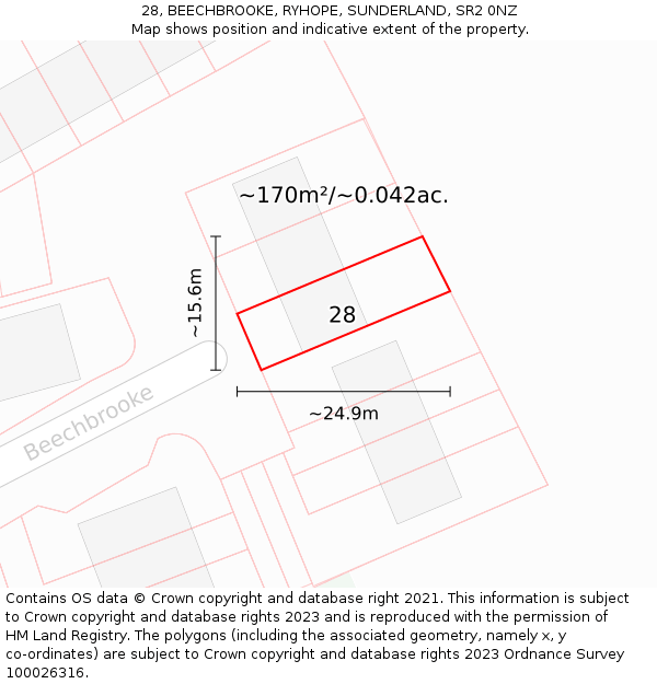 28, BEECHBROOKE, RYHOPE, SUNDERLAND, SR2 0NZ: Plot and title map