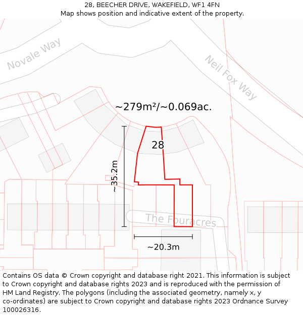 28, BEECHER DRIVE, WAKEFIELD, WF1 4FN: Plot and title map
