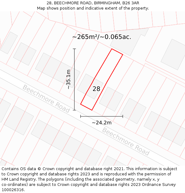 28, BEECHMORE ROAD, BIRMINGHAM, B26 3AR: Plot and title map