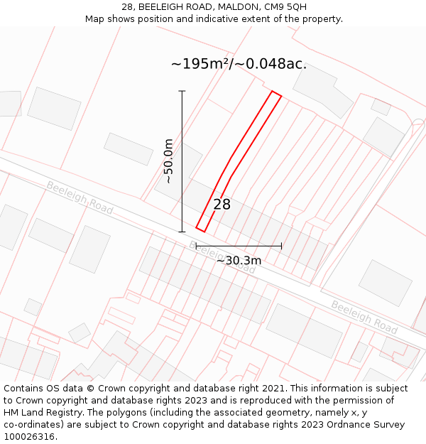28, BEELEIGH ROAD, MALDON, CM9 5QH: Plot and title map