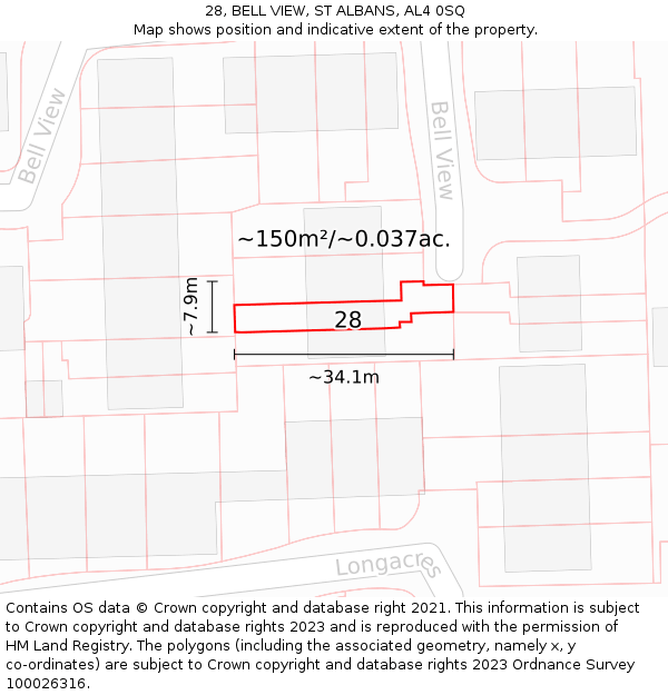 28, BELL VIEW, ST ALBANS, AL4 0SQ: Plot and title map