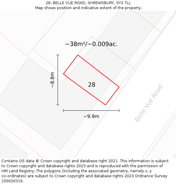 28, BELLE VUE ROAD, SHREWSBURY, SY3 7LL: Plot and title map