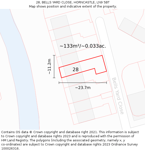 28, BELLS YARD CLOSE, HORNCASTLE, LN9 5BT: Plot and title map