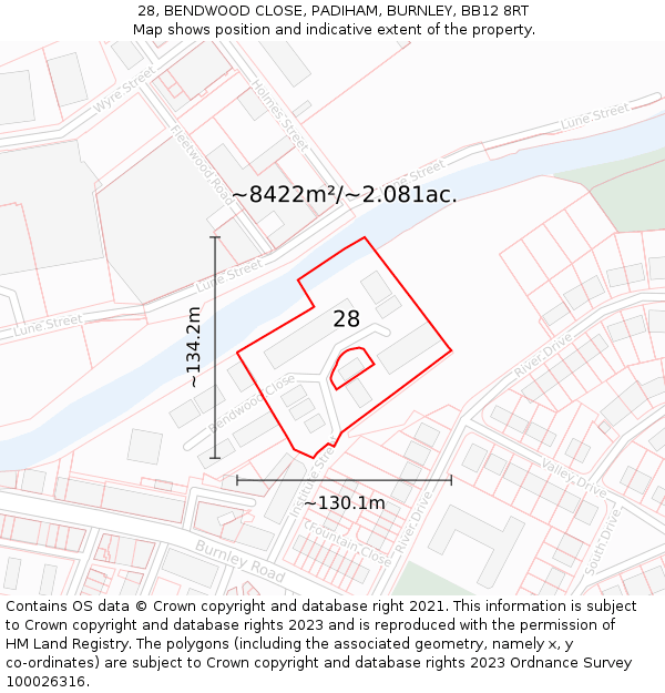 28, BENDWOOD CLOSE, PADIHAM, BURNLEY, BB12 8RT: Plot and title map