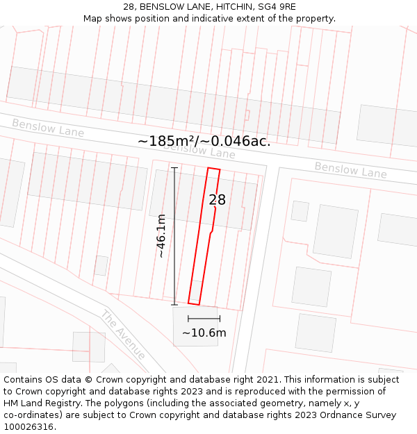 28, BENSLOW LANE, HITCHIN, SG4 9RE: Plot and title map