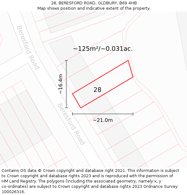 28, BERESFORD ROAD, OLDBURY, B69 4HB: Plot and title map