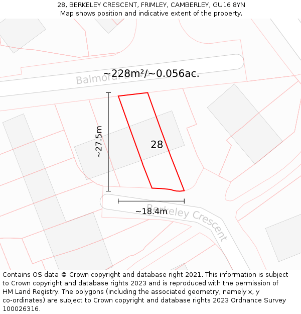 28, BERKELEY CRESCENT, FRIMLEY, CAMBERLEY, GU16 8YN: Plot and title map