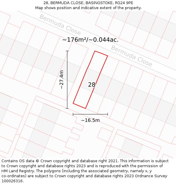 28, BERMUDA CLOSE, BASINGSTOKE, RG24 9PE: Plot and title map