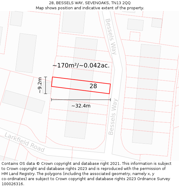 28, BESSELS WAY, SEVENOAKS, TN13 2QQ: Plot and title map