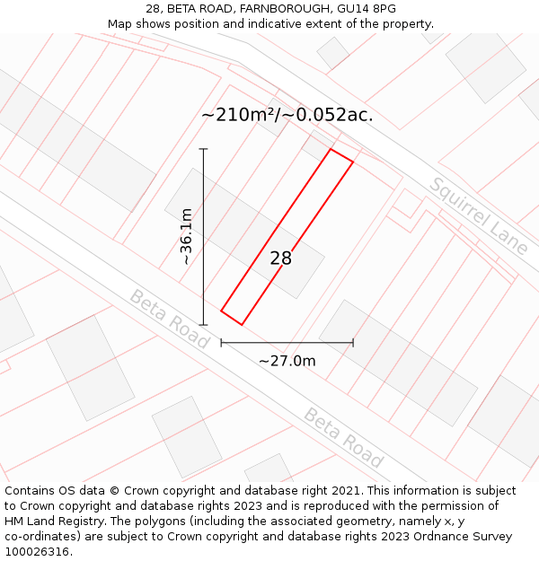 28, BETA ROAD, FARNBOROUGH, GU14 8PG: Plot and title map