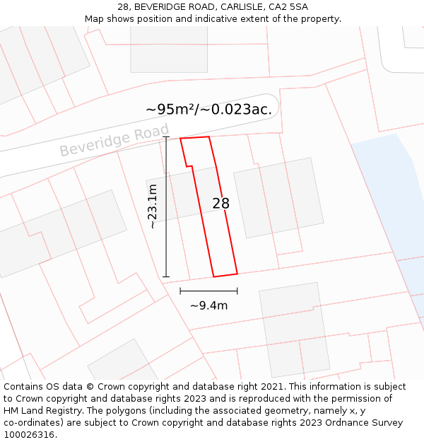 28, BEVERIDGE ROAD, CARLISLE, CA2 5SA: Plot and title map