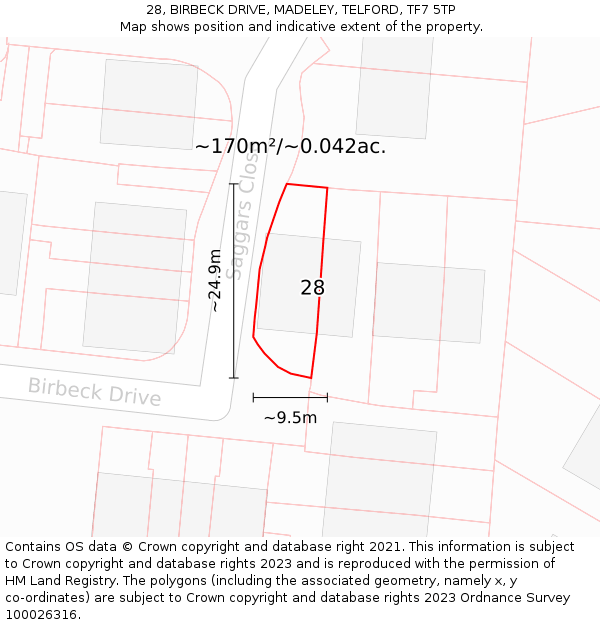 28, BIRBECK DRIVE, MADELEY, TELFORD, TF7 5TP: Plot and title map