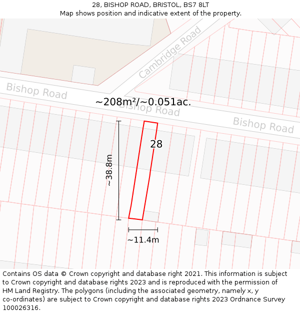 28, BISHOP ROAD, BRISTOL, BS7 8LT: Plot and title map