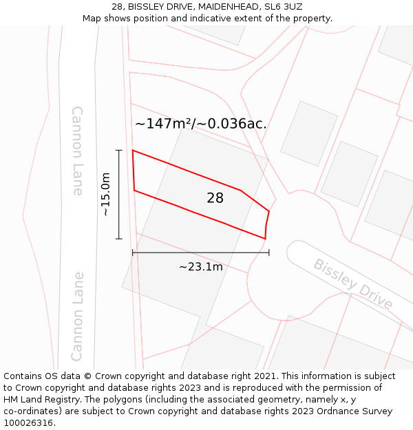 28, BISSLEY DRIVE, MAIDENHEAD, SL6 3UZ: Plot and title map