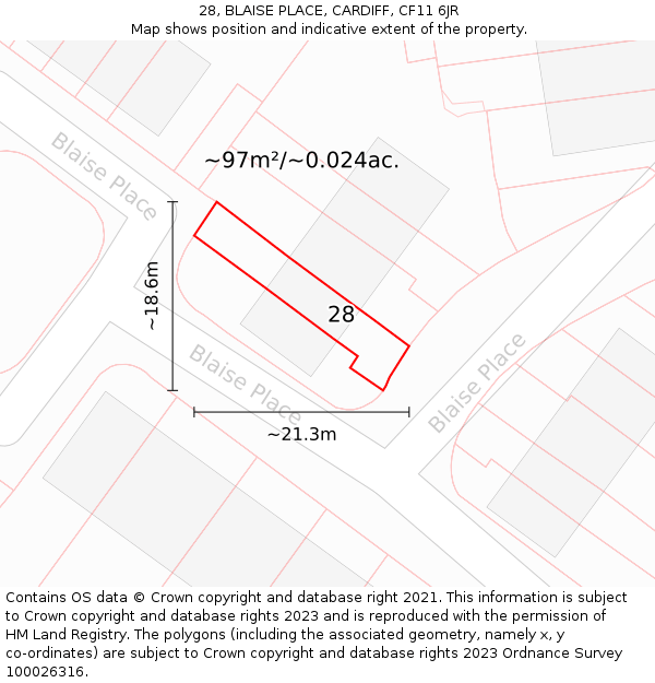 28, BLAISE PLACE, CARDIFF, CF11 6JR: Plot and title map