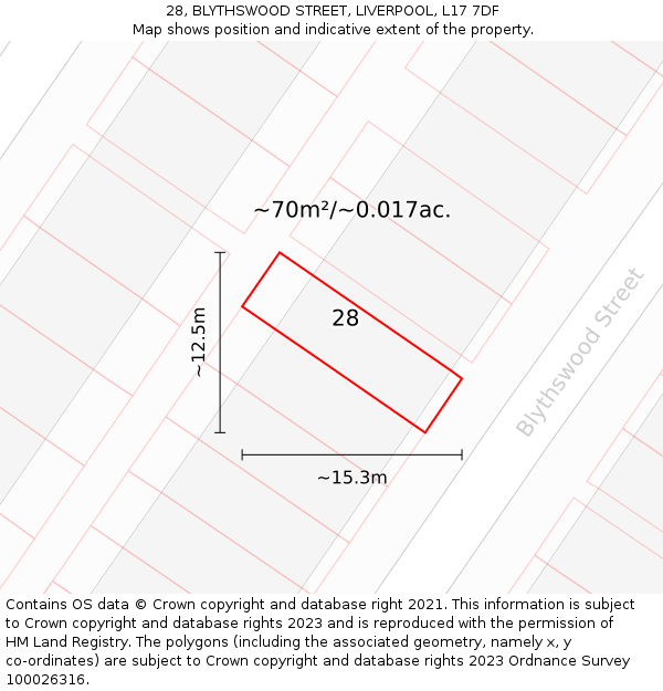 28, BLYTHSWOOD STREET, LIVERPOOL, L17 7DF: Plot and title map