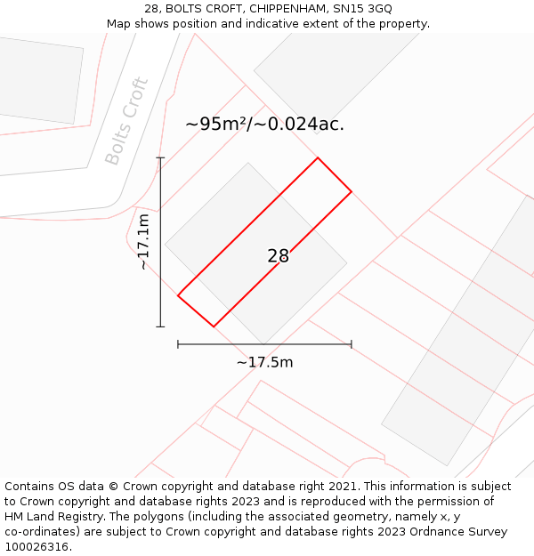 28, BOLTS CROFT, CHIPPENHAM, SN15 3GQ: Plot and title map