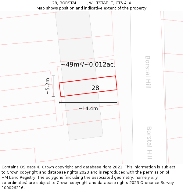 28, BORSTAL HILL, WHITSTABLE, CT5 4LX: Plot and title map
