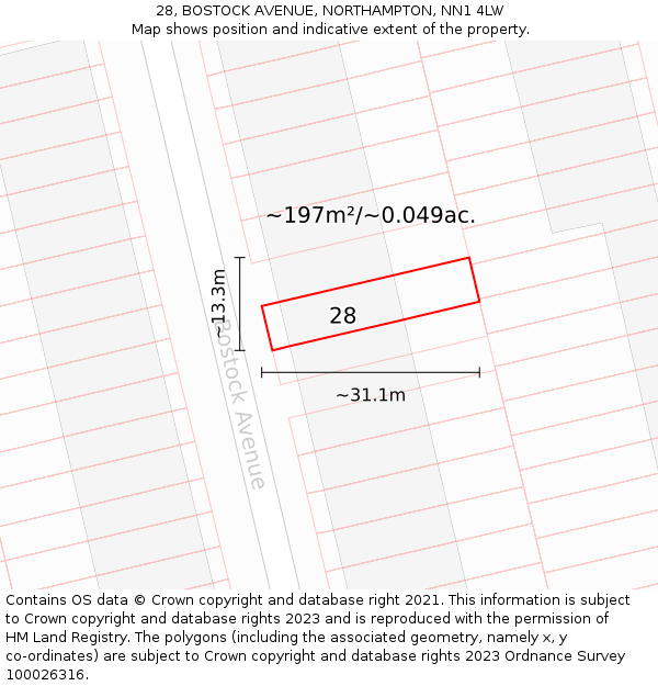 28, BOSTOCK AVENUE, NORTHAMPTON, NN1 4LW: Plot and title map