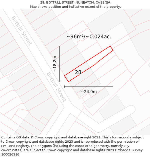 28, BOTTRILL STREET, NUNEATON, CV11 5JA: Plot and title map