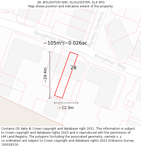 28, BOUGHTON WAY, GLOUCESTER, GL4 4PG: Plot and title map