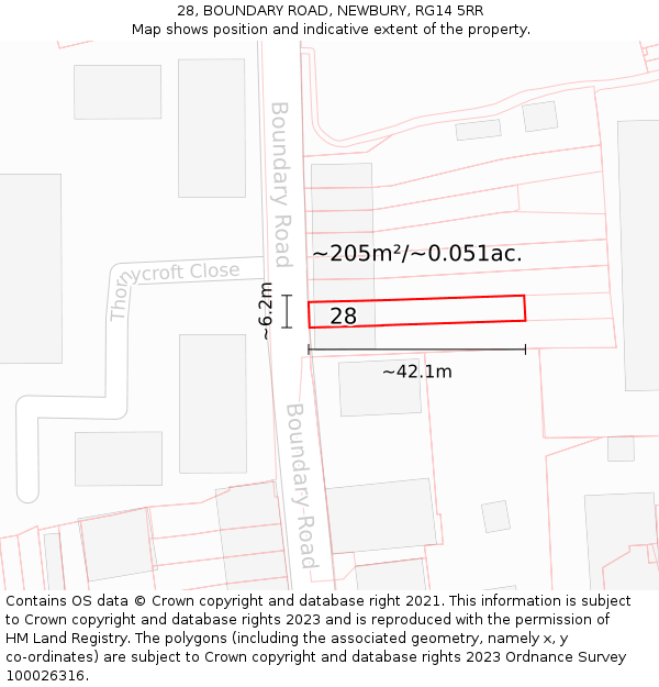 28, BOUNDARY ROAD, NEWBURY, RG14 5RR: Plot and title map