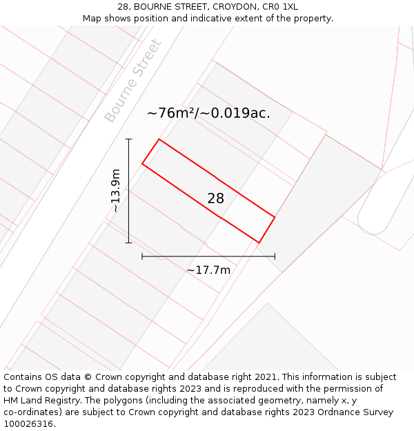 28, BOURNE STREET, CROYDON, CR0 1XL: Plot and title map