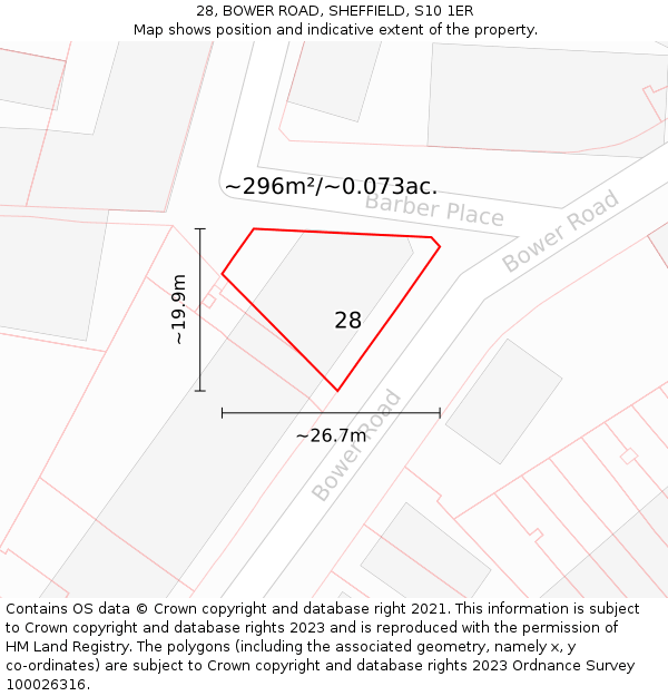 28, BOWER ROAD, SHEFFIELD, S10 1ER: Plot and title map