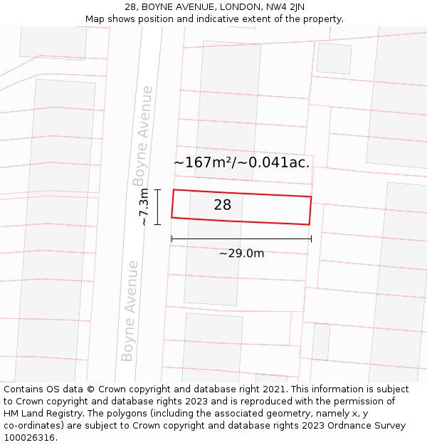 28, BOYNE AVENUE, LONDON, NW4 2JN: Plot and title map