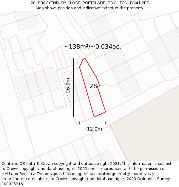 28, BRACKENBURY CLOSE, PORTSLADE, BRIGHTON, BN41 2ES: Plot and title map