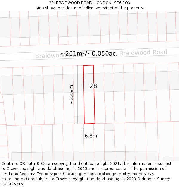 28, BRAIDWOOD ROAD, LONDON, SE6 1QX: Plot and title map