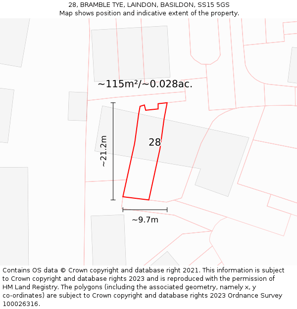28, BRAMBLE TYE, LAINDON, BASILDON, SS15 5GS: Plot and title map
