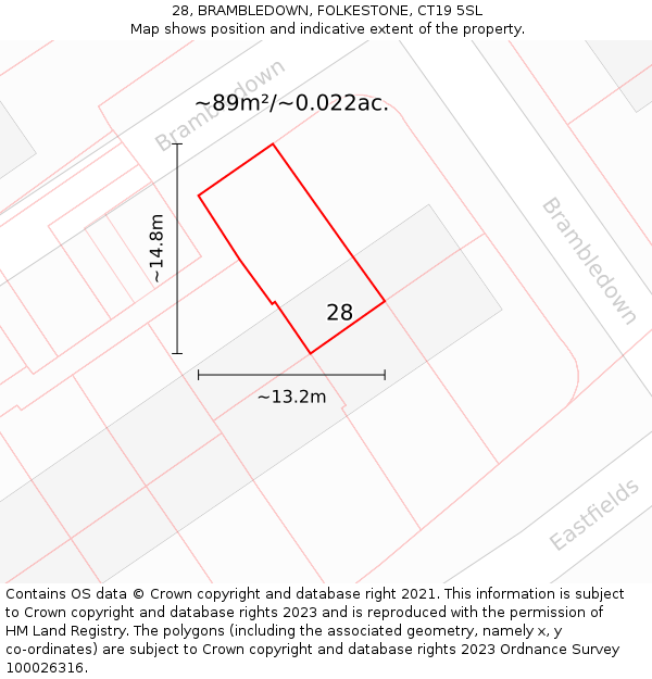 28, BRAMBLEDOWN, FOLKESTONE, CT19 5SL: Plot and title map