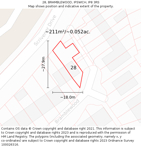 28, BRAMBLEWOOD, IPSWICH, IP8 3RS: Plot and title map