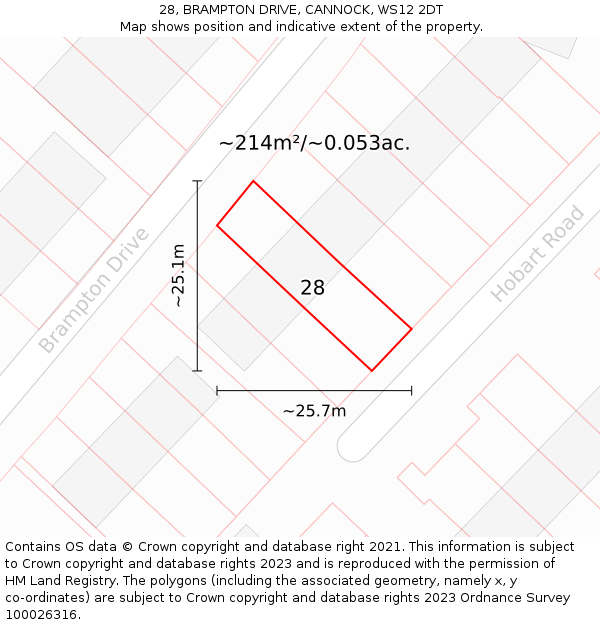 28, BRAMPTON DRIVE, CANNOCK, WS12 2DT: Plot and title map