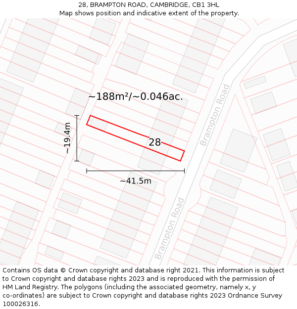 28, BRAMPTON ROAD, CAMBRIDGE, CB1 3HL: Plot and title map