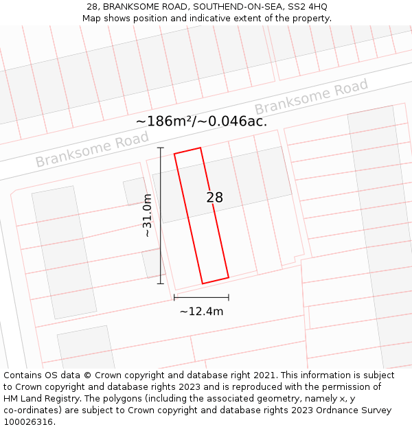 28, BRANKSOME ROAD, SOUTHEND-ON-SEA, SS2 4HQ: Plot and title map