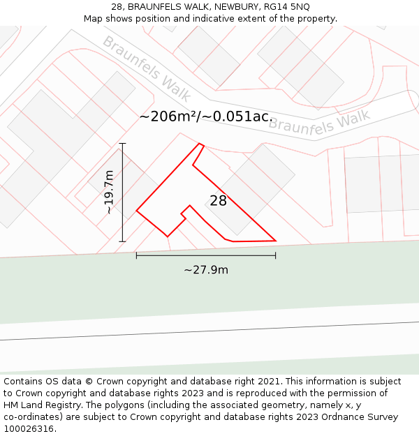 28, BRAUNFELS WALK, NEWBURY, RG14 5NQ: Plot and title map