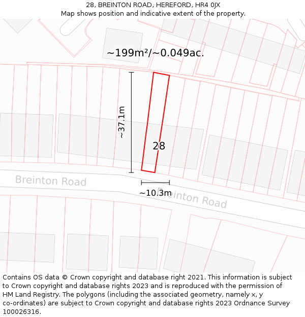 28, BREINTON ROAD, HEREFORD, HR4 0JX: Plot and title map